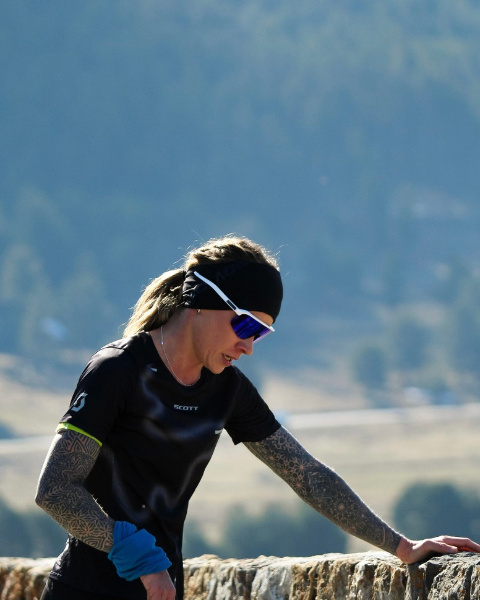 Sara Eydmann taking a break during a run
